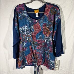 Ruby Rd. Blue and Pink Paisley Blouse